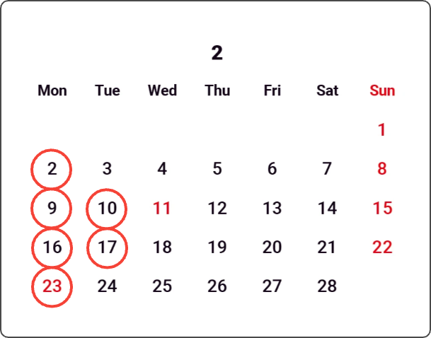 2026-02営業日カレンダー